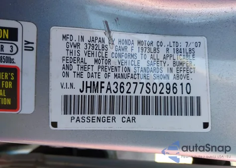 2007 Honda Civic Hybrid z USA, uszkodzony, nr VIN JHMFA36277S029610